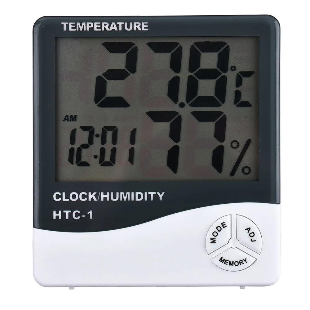 HTC-1 LCD 전자 디지털 온도 습도 계량기 온도계 습도계, 실내 야외 기상 관측소 시계